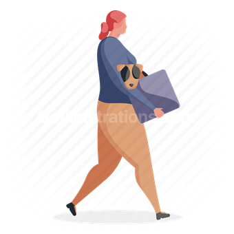 woman, carry, box, dog